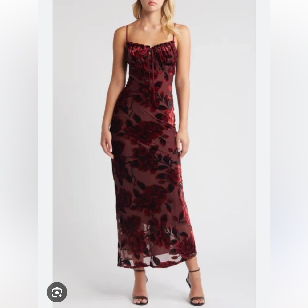 NWT Rare London Devore Velvet Tie Maxi Dress - Picture 2 of 2